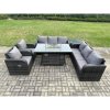 Fimous Rattan Garden Furniture Set with Fire Pit Table,Chair and Side Table 8 Seater Outdoor Patio Lounge Sofa Set Dark Grey Mixed