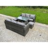 Fimous Outdoor Rattan Garden Furniture Sofa Set Dining Table Curved Arm Lounge Sofa Small Footstools 8 Seater