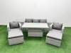 Fimous 8 PCs Rising Dining Table Set Rattan Furniture Set with 3 Seater Sofa Chair 2 Big Footstools 2 Side Tables Light Grey
