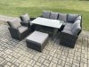 Fimous 9 Seater Garden Rattan Furniture Corner Sofa Dining Table Chairs Set with Big Footstool 2 Armchairs Indoor Outdoor Lounge Sofa Set