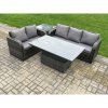 Fimous Outdoor Rattan Garden Furniture Sets Height Adjustable Rising lifting Dining Table Lounge Sofa Set With Side Table Dark Grey Mixed