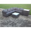 Fimous Rattan Corner Sofa Set Garden Furniture With Coffee Tall Table And Side Table