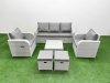 Fimous PE Rattan Garden Furniture Set Reclining Chair Sofa Lounge Sofa Set Square Coffee Table 2 Small Stools Light Grey