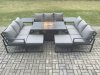 Fimous Aluminium 11 Seater Garden Furniture Outdoor Set Patio Lounge Sofa Gas Fire Pit Dining Table Set with 2 Big Footstools 2 Side Tables Dark Grey