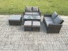 Fimous 7 Seater High Back Rattan Garden Furniture Sofa Sets with Rectangular Coffee Table 3 Footstools Loveseat Sofa Dark Grey Mixed
