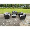 Fimous 6 Seater Dark Grey Mixed High Back Rattan Sofa Set Square Coffee Table Garden Furniture Outdoor Patio With Love Sofa Arm Chairs