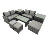 Fimous Outdoor Love Sofa Set 7 Seat Rattan Garden Furniture Set with Oblong Coffee Table 3 Footstools 2 Side Table Dark Grey Mixed