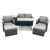 Fimous Outdoor Garden Furniture Set Rattan Sofa Dining Table Set with Reclining Chair 2 Big Footstool Side Table Dark Grey Mixed