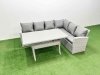 Fimous Rattan Garden Furniture Set Outdoor 6 Seater Patio Dining Corner Sofa Sets with Dining Table Light Grey Mixed