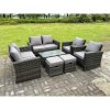 Fimous 8 Seater Dark Grey Mixed High Back Rattan Sofa Set Coffee Table Garden Furniture Outdoor Patio 2 Stools