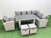 Fimous Outdoor Garden Furniture Sets 9 Seater Wicker Rattan Corner Sofa Sets with Rectangular Dining Table Lounge Sofa 2 Small Footstools Armchair Light Grey