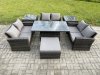 Fimous 7 pieces Outdoor Lounge Sofa Set Wicker PE Rattan Garden Furniture Set with Rising Lifting Table Double Seat Sofa 2 Side Tables Big Footstool Dark Grey Mixed