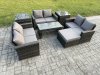 Fimous 7 PCS Outdoor Lounge Sofa Set Wicker PE Rattan Garden Furniture Set with Coffee Table Double Seater Sofa 2 Side Tables Big Footstool Dark Grey Mixed