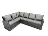 Fimous 9 Seat Rattan High Back Corner Sofa Set Patio Dining Table Set with 2 Big Stools Chair Dark Grey Mixed