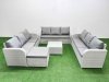 Fimous PE Rattan Lounge Sofa Set 10 Seater Outdoor Garden Furniture Set with Square Coffee Table 3 Seater Sofa Big Footstool Light Grey
