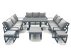 Fimous 12 Seater Garden Sofa Set Aluminium Furniture Rising Dining Tabe Set wth 3 Footstools Dark Grey