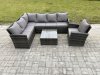 Fimous 7 Seater Outdoor Garden Furniture Set Wicker PE Rattan Corner Sofa Set with Square Coffee Table Armchairs Dark Grey Mixed