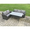 Fimous Outdoor Garden Patio Furniture Wicker Rattan Oblong Rectangular Dining Table and Lounge Sofa set Dark Grey Mixed