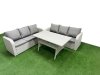 Fimous Outdoor Garden Furniture Sets 6 Seater Wicker Rattan Furniture Sofa Sets with Rectangular Dining Table high Back Lounge Sofa Light Grey