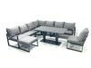 Fimous 9 Seater Outdoor Aluminum Garden Furniture Set Corner Sofa Big Footstool Rising Lifting Dining Table Sets Dark Grey