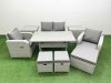 Fimous Light Grey PE Wicker Rattan Garden Furniture Set Sofa Set Reclining Chair Rectangular Dining Table 7 Seater 3 Stools 2 Side Table