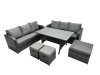 Fimous 9 Seat Outdoor Wicker PE Rattan Garden Furniture Set Dining Table Sofa Set with 3 Stools Dark Grey Mixed