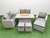Fimous High Back Poly Rattan Garden Furniture Set with Reclining Chair Loveseat Sofa Firepit Dining Table Indoor Outdoor Patio Set 3 Stools Side Table Light Grey