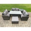 Fimous Rattan Garden Outdoor Furniture 3 PC Love Sofa Set Patio Adjustable Rising lifting Dining Table With Side Table Big Footstool