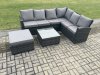 Fimous Rattan Garden Furniture Set Outdoor Lounge Corner Sofa Set With Square Coffee Table Big Footstool 7 Seater Dark Grey Mixed