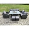 Fimous Wicker Rattan Garden Furniture Set with Fire Pit Table 8 Seater Outdoor Lounge Sofa Set Dark Grey Mixed