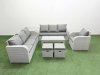 Fimous 9 Seater Poly Rattan Outdoor Garden Furniture Oblong Coffee Table Sofa Set Patio 3 Seater Sofa Reclining Chair 3 Seater Sofa Stools Side Table Light Grey