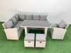 Fimous 9 Seater Wicker Rattan Corner Sofa Sets Outdoor Garden Furniture Sets with Rectangular Dining Table Lounge Sofa 2 Small Footstools Armchair Light Grey