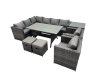 Fimous Outdoor PE Rattan Sofa Set with Dining Table Patio Garden Furniture Sets with 2 Small Stools Side Table Dark Grey Mixed