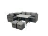 Fimous Rattan Dining Table Sofa Armchair Set with Side Table Small Footstool Outdoor Garden Furniture Set Dark Grey Mixed