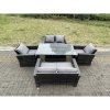 Fimous Rattan Outdoor Furniture Adjustable Rising Lifting Rectangle Dining Table Chairs Two Seater Love Sofa Sets 6 Seater