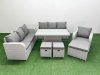 Fimous 10 Seater Poly Rattan Outdoor Garden Furniture Adjustable Lifting Dining or Coffee Table Sofa Set Patio 3 Seater Sofa Reclining Chair 3 Seater Sofa 3 Stools Side Table Light Grey