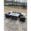 Fimous Outdoor Lounge Rattan Sofa Set Garden Furniture Gas Firepit Set Dining Table Patio Heater 2 Chair 2 Coffee Table Dark Grey Mixed