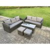 Fimous Dark Grey PE Wicker High Back Rattan Garden Furniture Set Lounge Sofa 3 Seater Sofa Set Outdoor Rectangular Coffee Table Stools 8 Seater