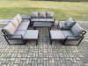 Fimous Aluminium Outdoor Garden Furniture Lounge Sofa 2 PC Chairs Oblong Coffee Table Sets with Side Table 2 Big Footstool Dark Grey