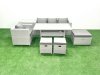 Fimous Rattan Garden Furniture Dining Set 7 Seater Lounge Sofa Chair Dining Table Set with 3 Footstools Side Table Light Grey Mixed