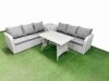 Fimous Patio Dining Table & Chairs Set Rattan High Back Lounge Sofa Set with 3 Seater Sofa Side Table Light Grey