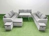 Fimous 12 Seat Outdoor PE Rattan Garden Furniture with Cushions 3 Seater Sofa 3 Stool Light Grey
