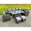 Fimous Rattan Garden Furniture Set Rising Adjustable Dining Table Lounge Sofa Set With Foostools Dark Grey Mixed Extra Side High Tall Coffee Tea Table