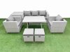 Fimous 8 Pieces Outdoor PE Rattan Sofa Armchair Set Patio Garden Furniture Sets with Cushions Side Table 2 Small Stools Light Grey