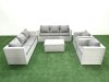 Fimous Outdoor Rattan Sofa Garden Furniture Set with 2 Armchairs Oblong Coffee Table Light Grey Mixed