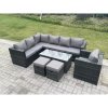 Fimous 9 Seater Rattan Corner Sofa Lounge Sofa Set With Rectangular Coffee Table 2 Stool Dark Grey Mixed Left Hand