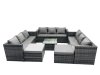 Fimous Outdoor Rattan Garden Furniture Set 11 Seater Patio Lounge Sofa Set with Square Coffee Table 2 Big Footstools Dark Grey Mixed