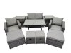 Fimous 8 Seater Garden Outdoor Rattan Furniture Set Rattan Sofa Oblong Dining Table with 2 Big Stools 2 Side Table Dark Grey