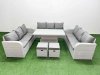 Fimous PE Rattan Lounge Sofa Set 11 Seater Outdoor Garden Furniture Set with Adjustable Lifting Dining or Coffee Table 3 Seater Sofa 2 Stools Light Grey
