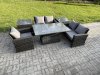 Fimous 6pcs Rattan Outdoor Garden Furniture Set Height Adjustable Rising Lifting Table Sofa Dining Set with 2 Side Tables Dark Grey Mixed